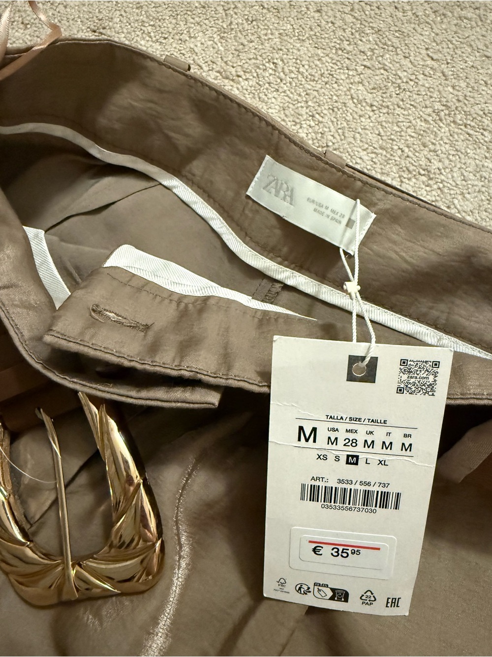 Zara Wide-Leg High-Waist Pants with Brown Belt - Picture 4 of 4